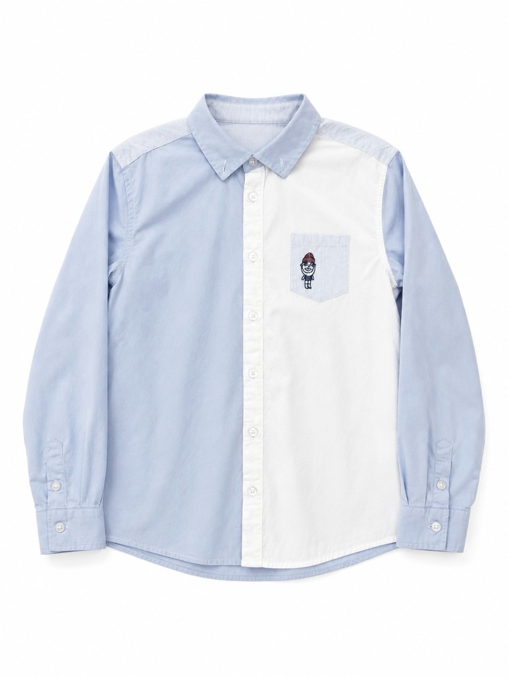 Cyrillus Paris Boys Colorblock Button Down Shirt Blue White Size 8